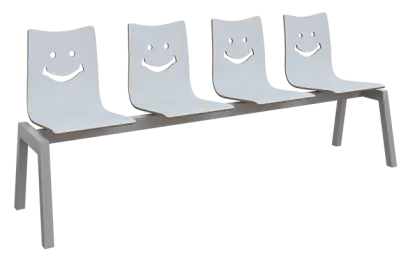 SMILE 4, dřevěná lavice do čekárny, 4-sedák, bílá, kostra stříbrná